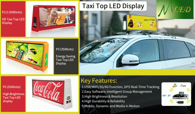 Wide Viewing Angle Taxi Led Advertising Sign P2.5 P3 P4 P5 With Air Quality / Noise Sensor 0